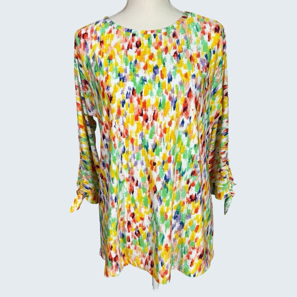 Ali Miles Raglan Tunic Top Womens Small 3/4 Sleeves Multi Brush Strokes Casual